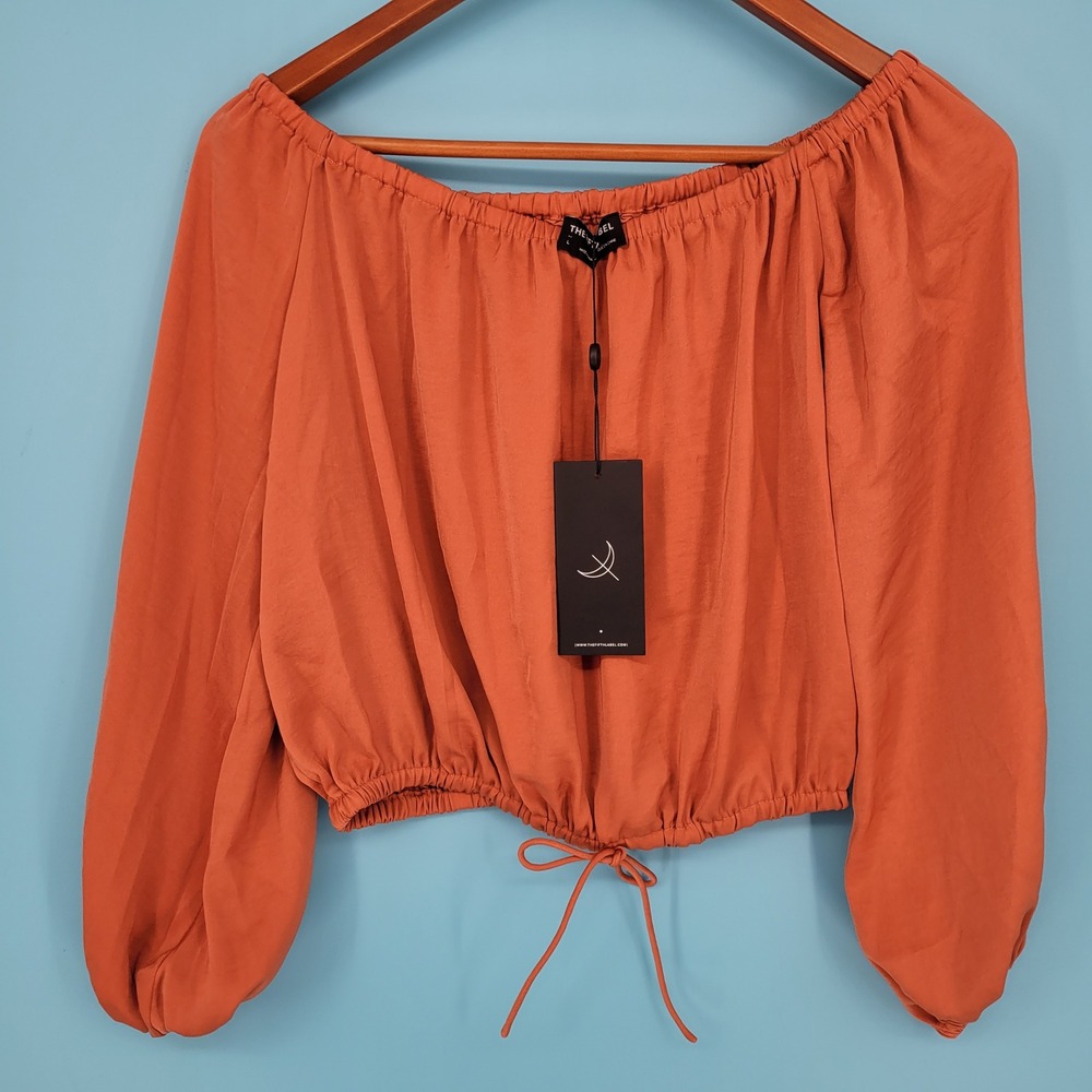Fifth Label Nightingale Top Womens L Copper Off Shoulder Long Sleeve Crop NWT